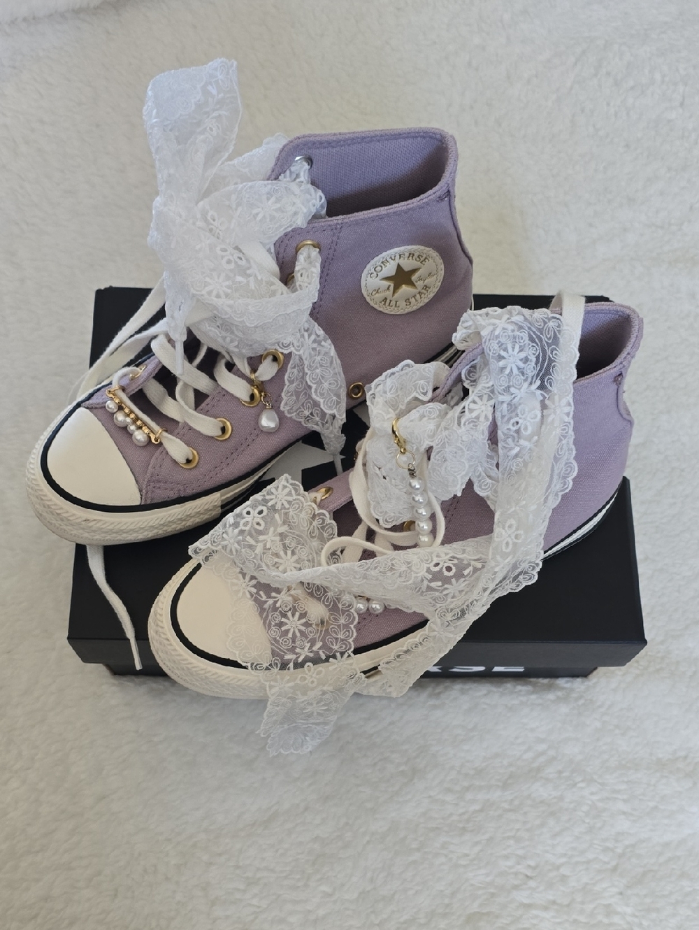 Converse Lavender High-Top Sneakers with Lace Ribbon